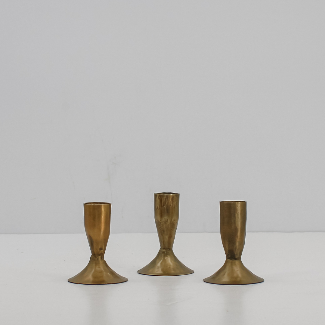 Antique Brass Iron Taper Candle Holder Set of 3 - Image 3