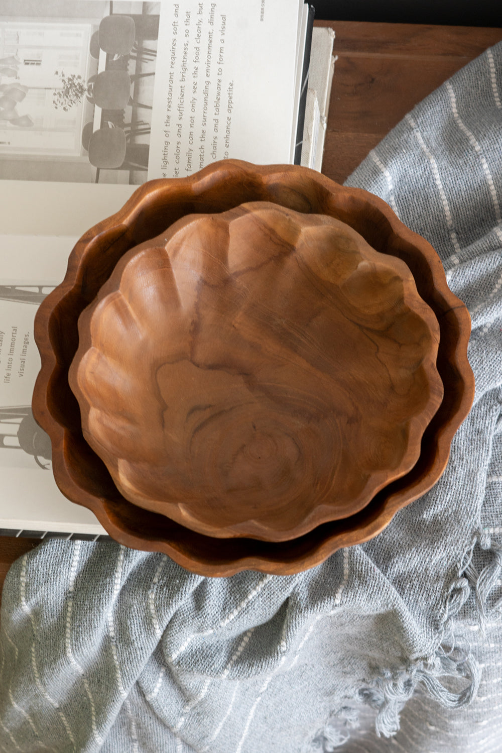Shallow Teak Wood Decorative Bowl - Image 7