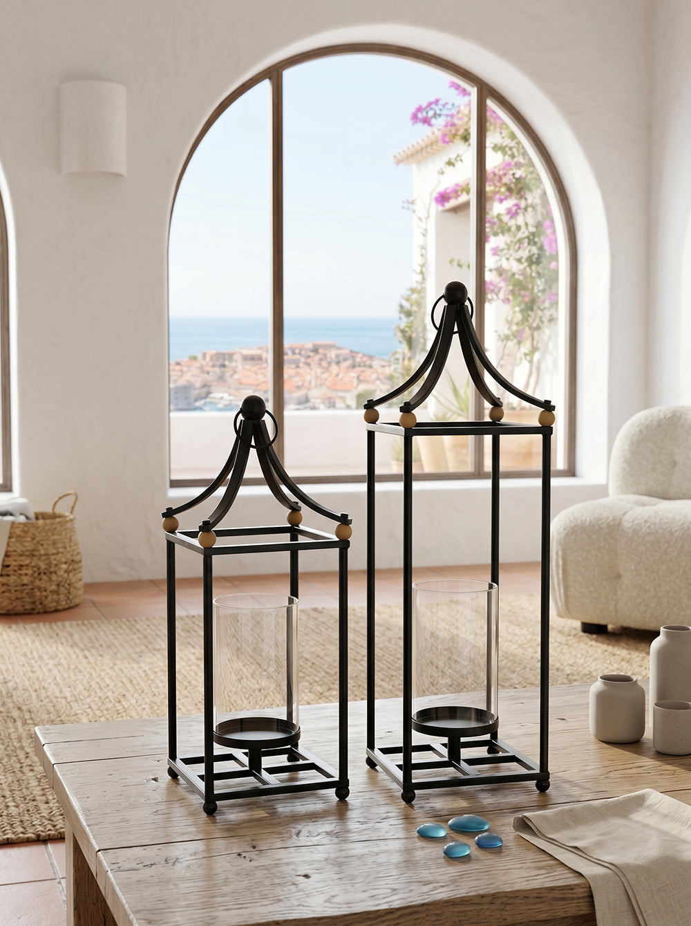 Black Arched Iron Lantern Set of 2 - Image 6