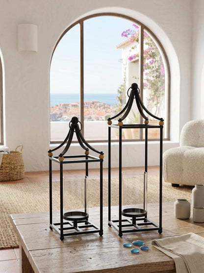 Black Arched Iron Lantern Set of 2 - Image 6