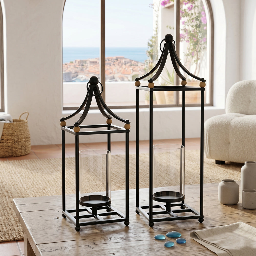 Black Arched Iron Lantern Set of 2 - Image 2