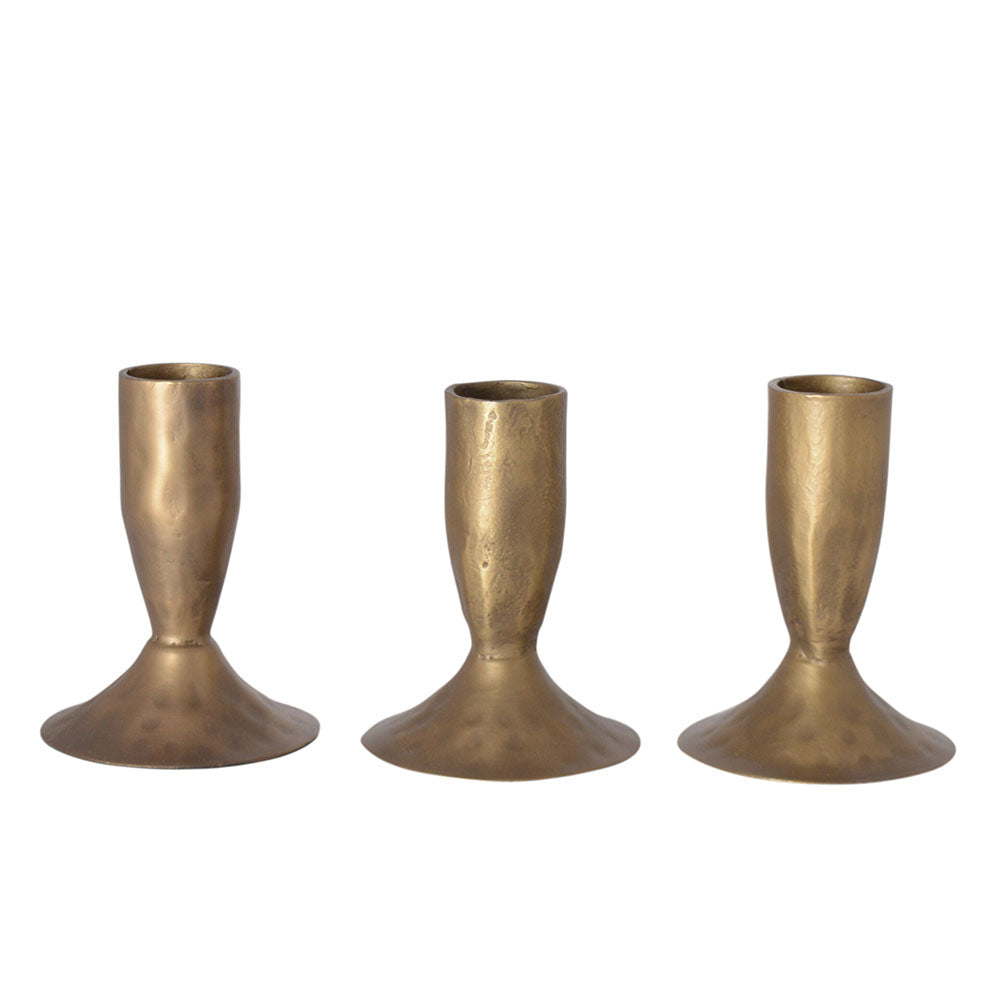 Antique Brass Iron Taper Candle Holder Set of 3 - Image 1