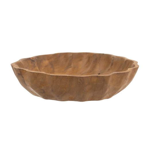 Round Shallow Teak Wood Bowl - Image 1