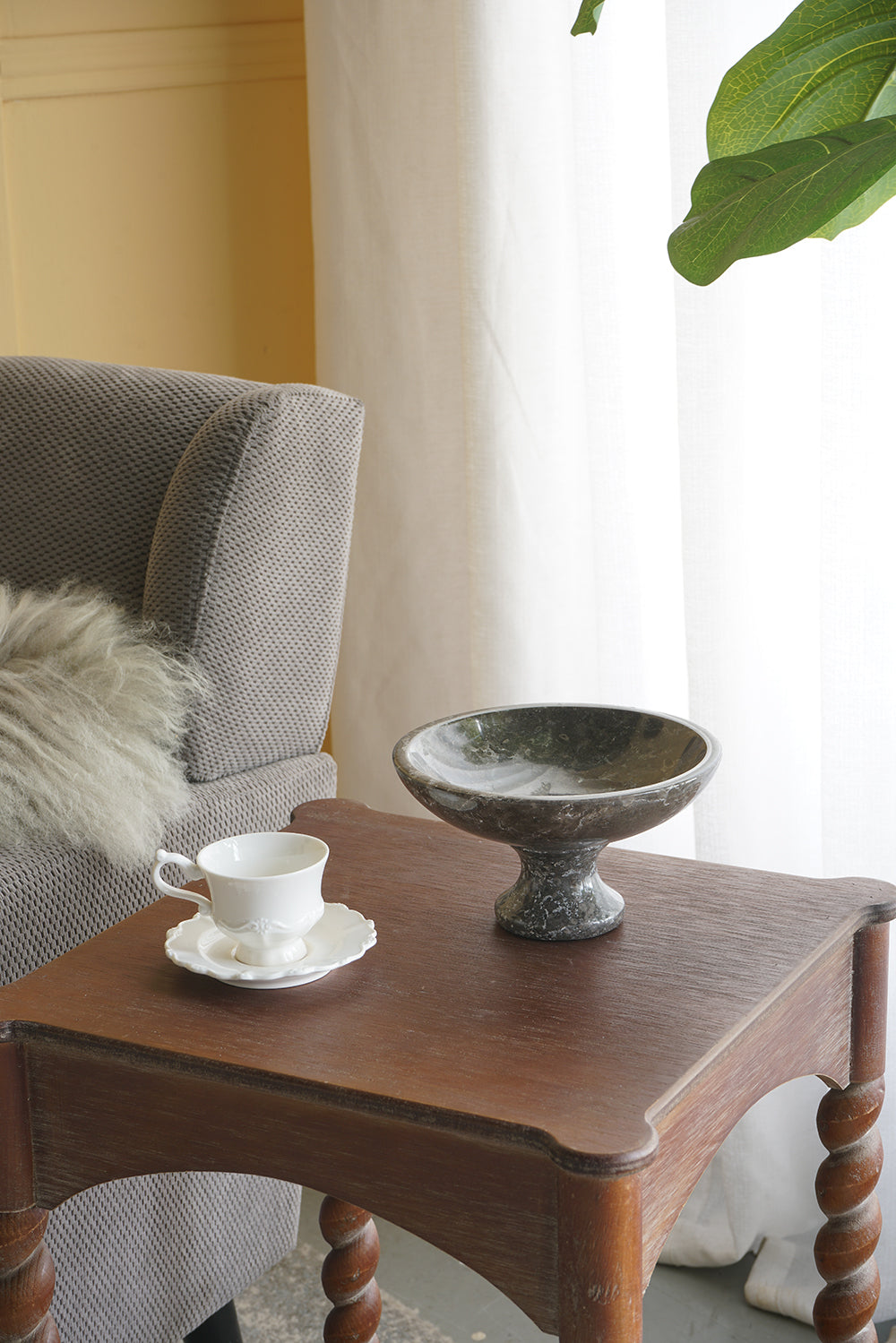 Dark Gray Marble Compote Bowl - Image 3