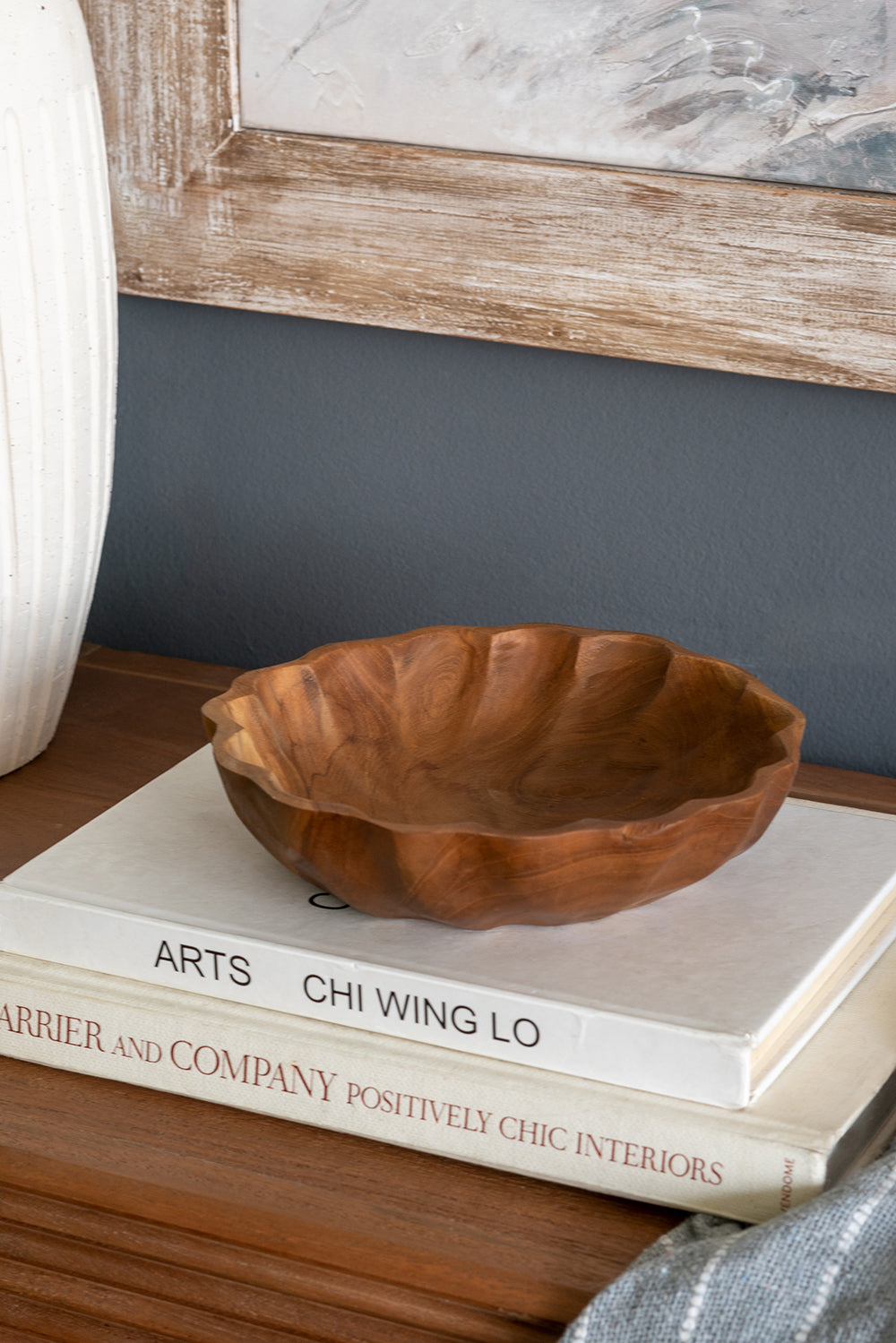 Shallow Teak Wood Decorative Bowl - Image 2