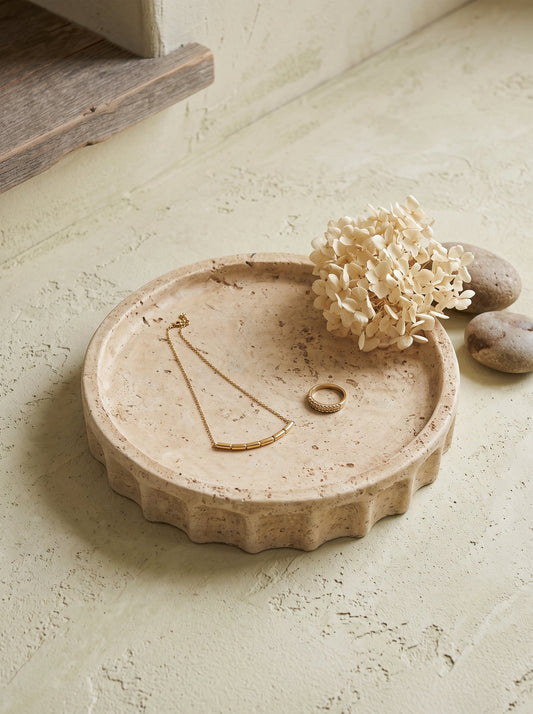 Fluted Cement Scalloped Decorative Tray - Image 1