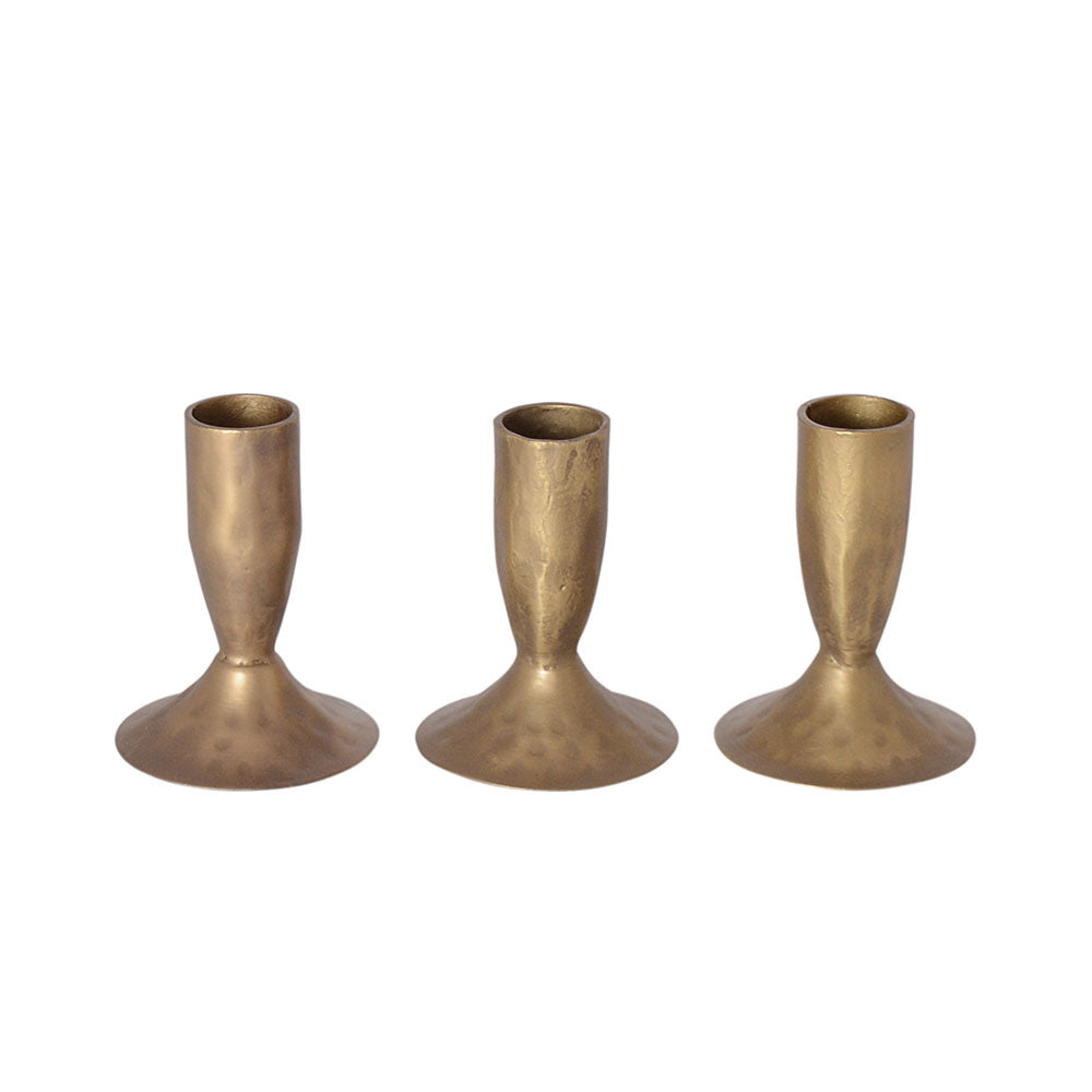 Antique Brass Iron Taper Candle Holder Set of 3 - Image 7