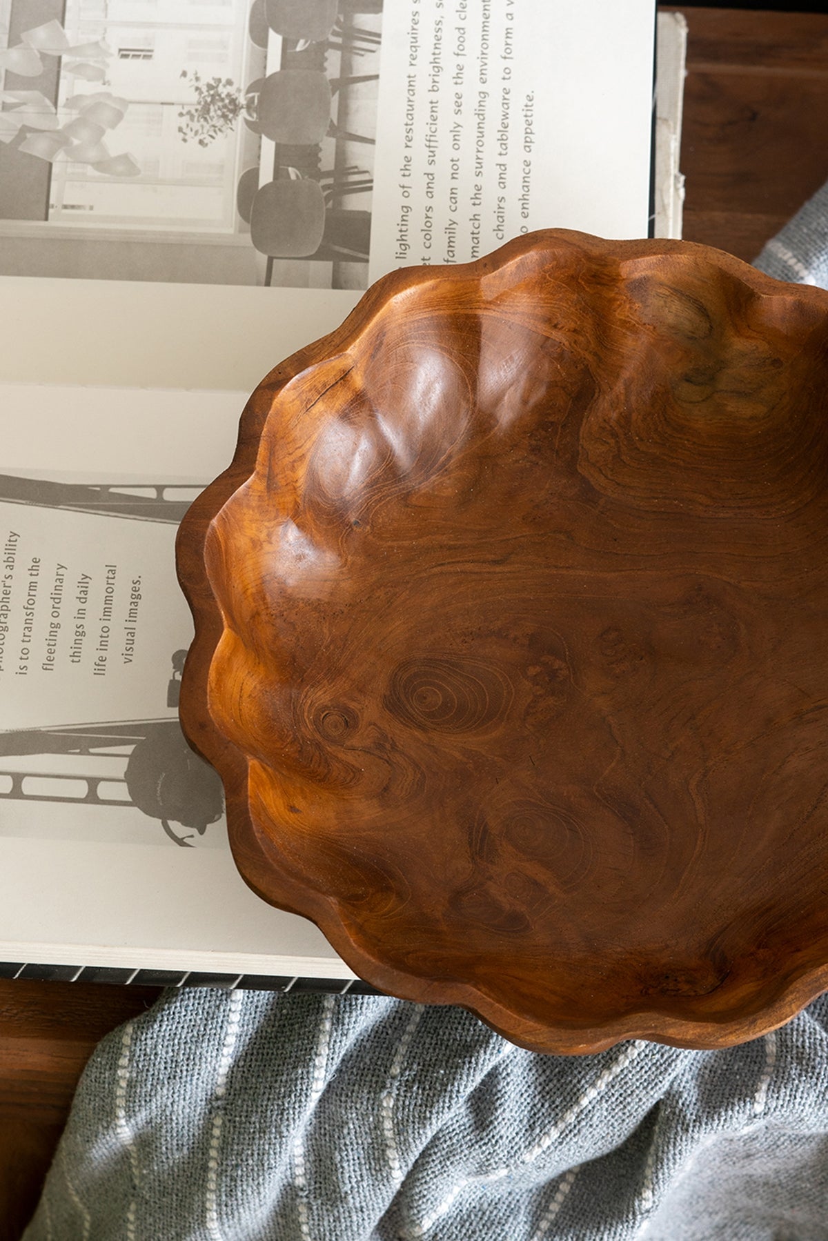 Round Shallow Teak Wood Bowl - Image 6