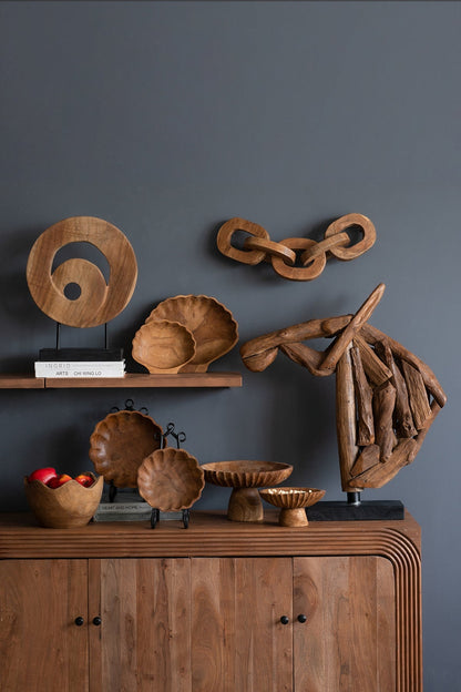 Round Shallow Teak Wood Bowl - Image 9