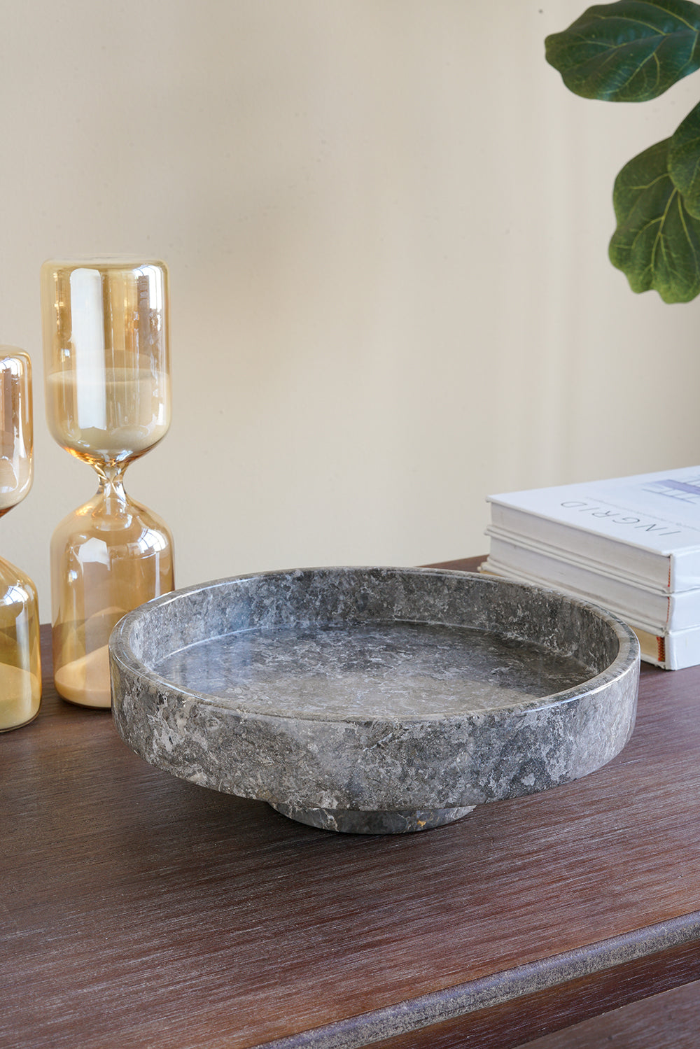 Dark Gray Marble Pedestal Bowl - Image 6