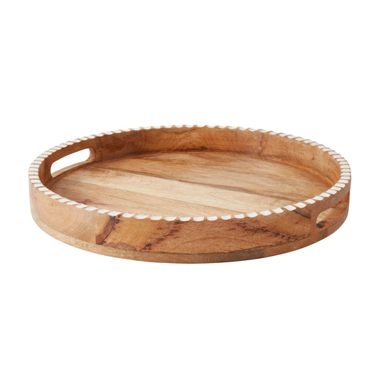Ribbed Round Mango Wood Decorative Tray - Image 1