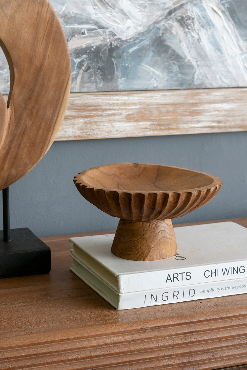 Natural Teak Wood Pedestal Bowl - Image 2