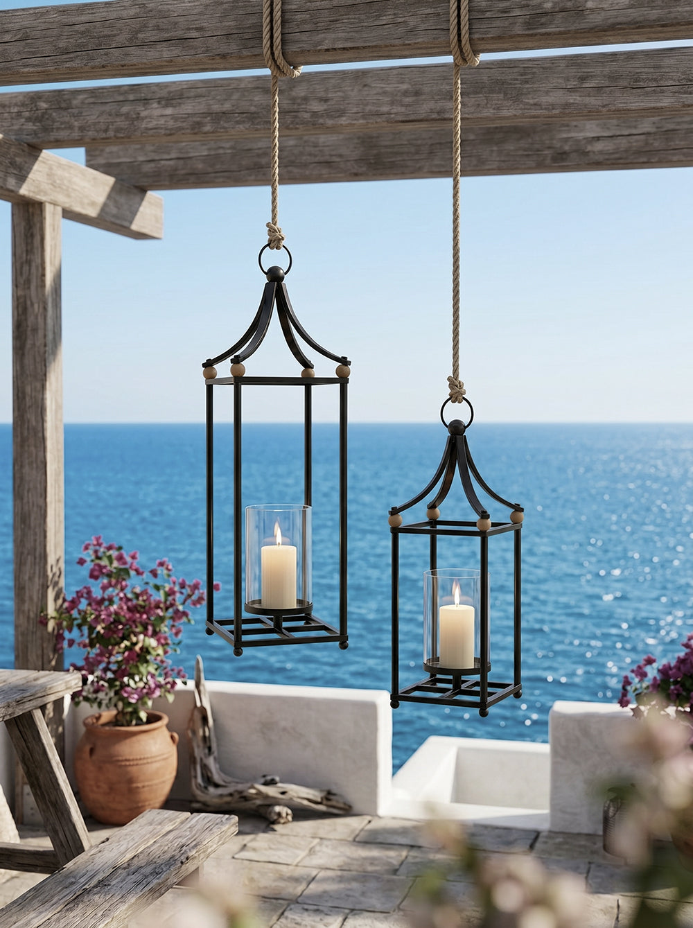 Black Arched Iron Lantern Set of 2 - Image 5