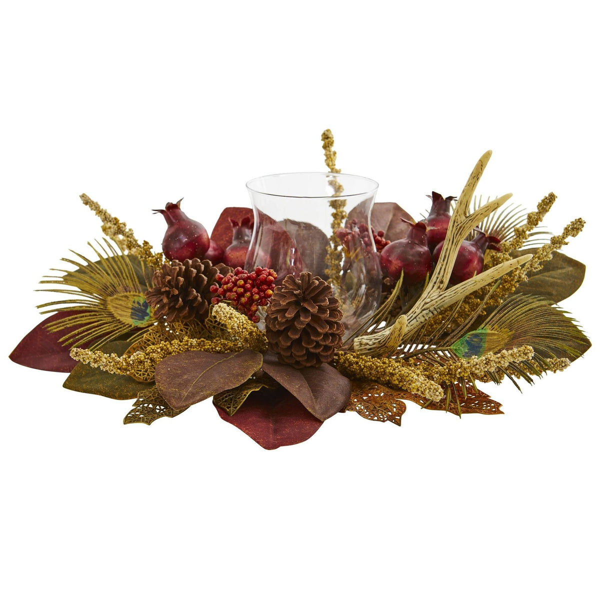 Magnolia Berry Peacock Candle Holder Centerpiece - Image 1