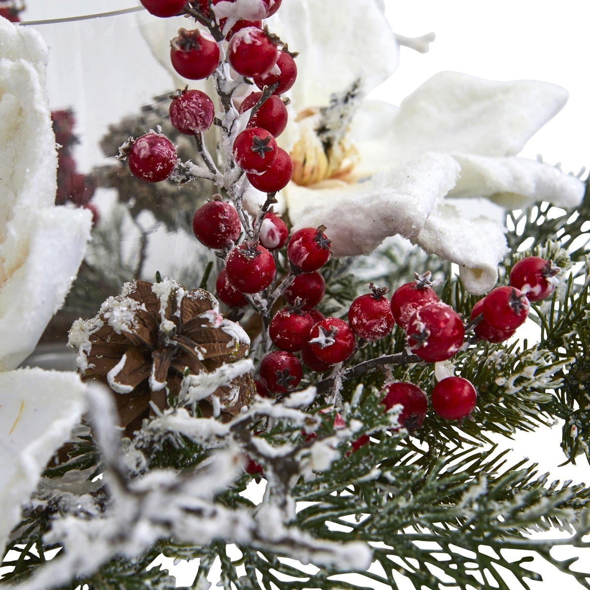 Frosted Magnolia Berry Candle Holder Centerpiece - Image 3