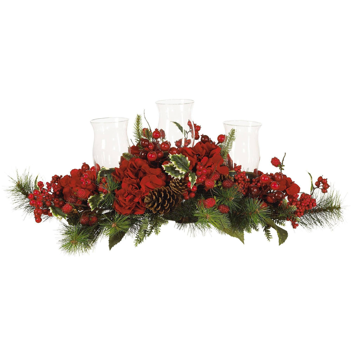 Red Hydrangea Triple Hurricane Candle Holder - Image 1