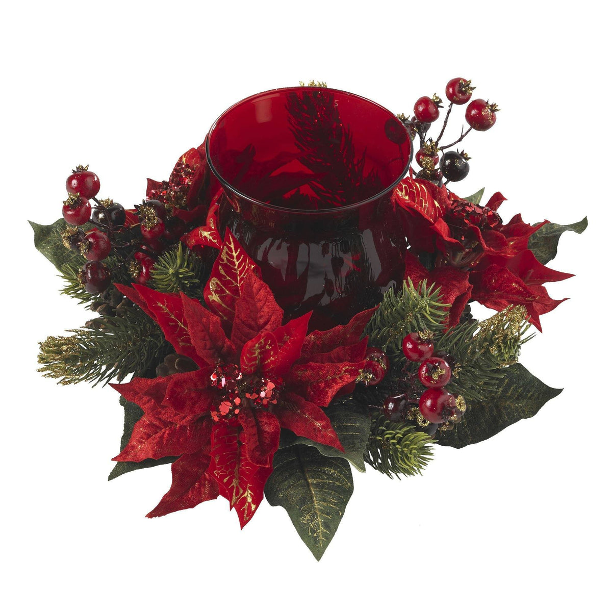 Poinsettia Berry Holiday Candle Holder - Image 2