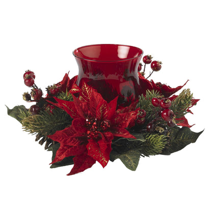 Poinsettia Berry Holiday Candle Holder - Image 1
