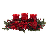 Poinsettia Berry Triple Candle Holder Centerpiece - Image 1