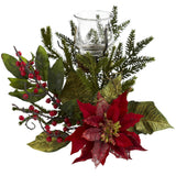 Poinsettia Pine Candle Holder Centerpiece - Image 1