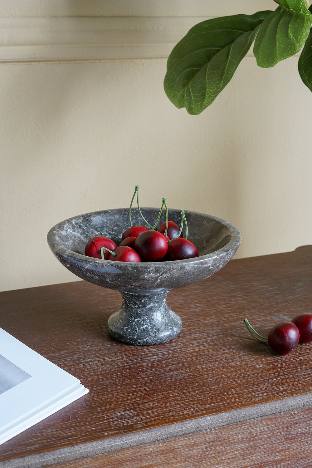 Dark Gray Marble Compote Bowl - Image 2