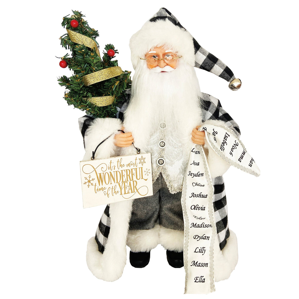 Plaid Holiday Santa Figure - Image 1