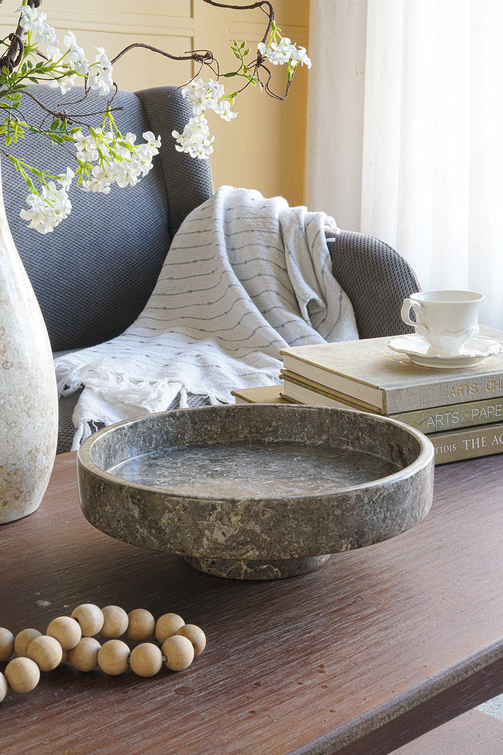 Dark Gray Marble Pedestal Bowl - Image 2