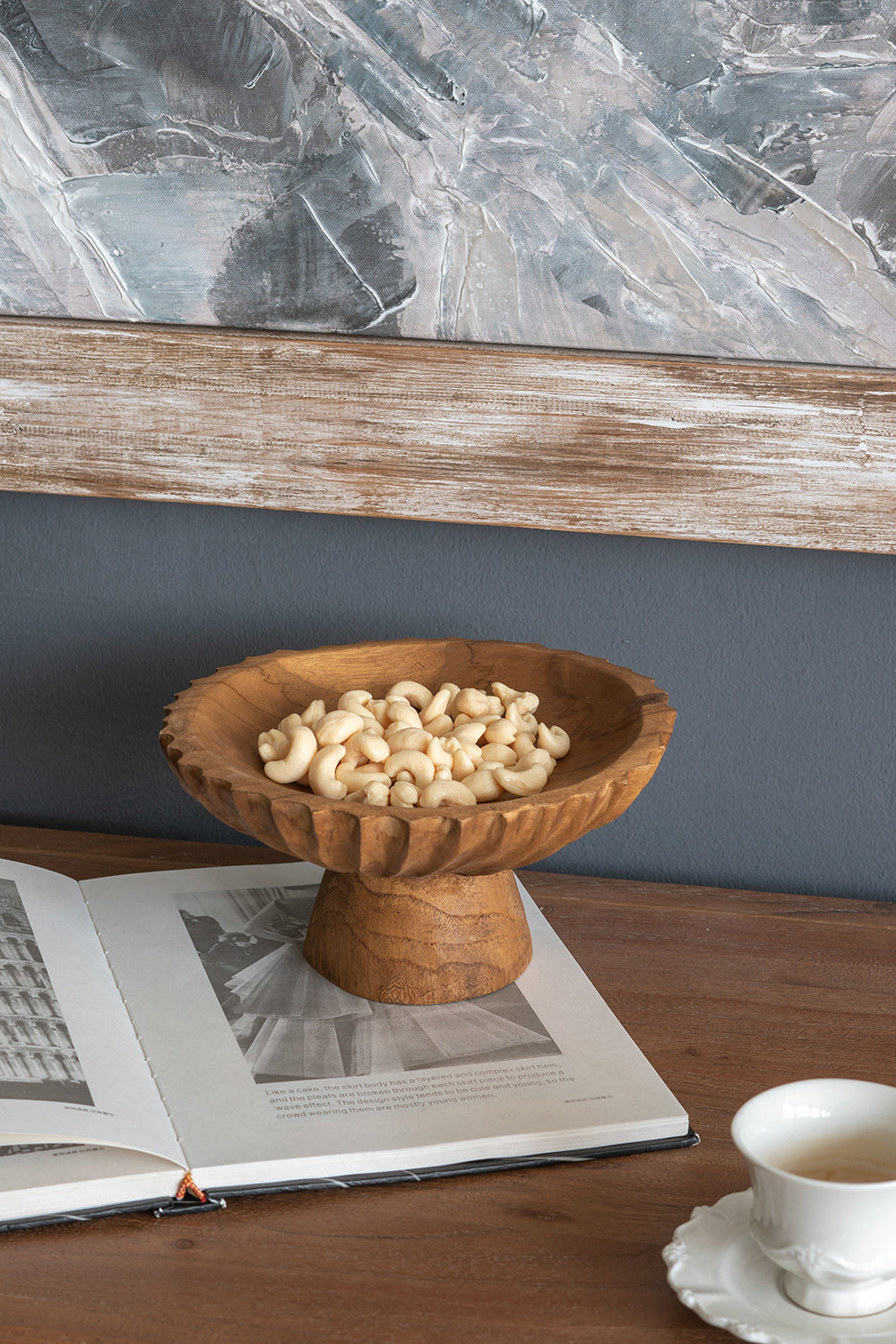Natural Teak Wood Pedestal Bowl - Image 3