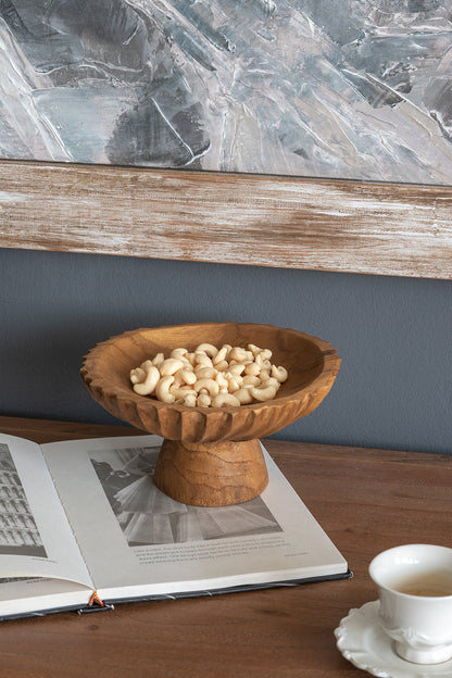 Natural Teak Wood Pedestal Bowl - Image 3
