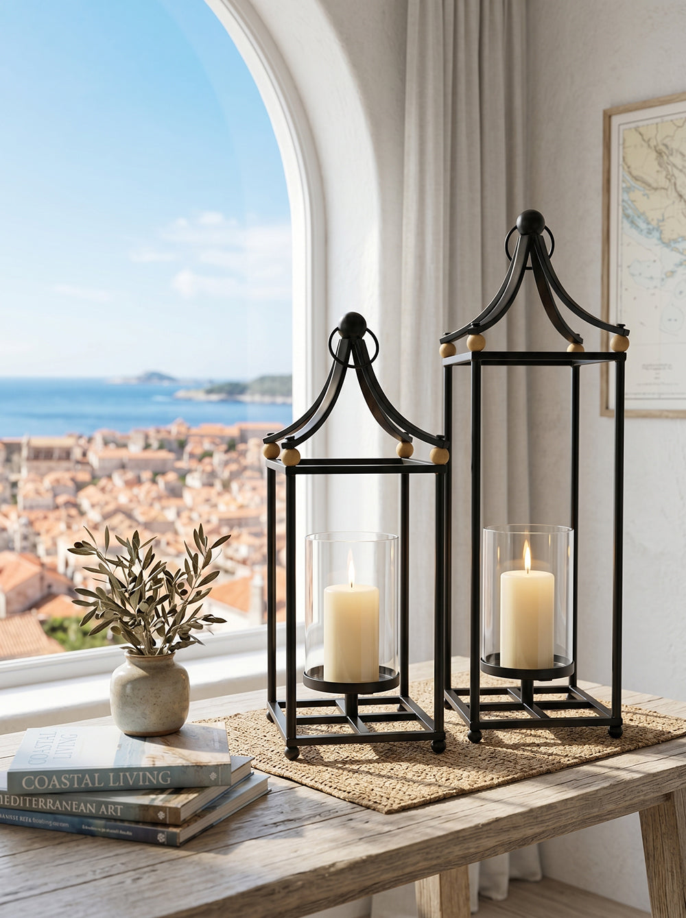 Black Arched Iron Lantern Set of 2 - Image 7