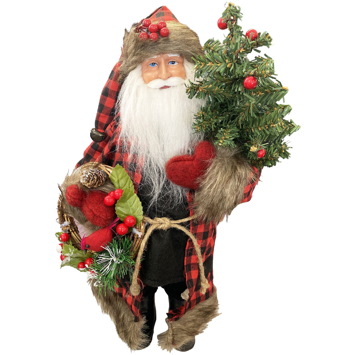 Plaid Black Bear Santa Figure - Image 1