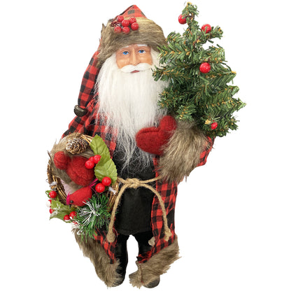 Plaid Black Bear Santa Figure - Image 1