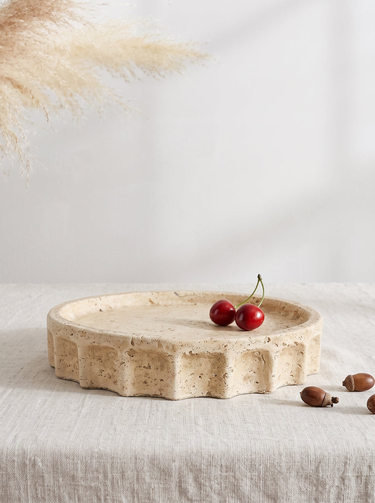 Fluted Cement Scalloped Decorative Tray - Image 3