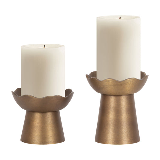 Curved Metal Pillar Candle Holder Set of 2 - Image 1